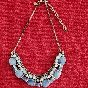 Chico's Silver and Blue Multitone Stone Bib Statement Necklace 18" Adjustable